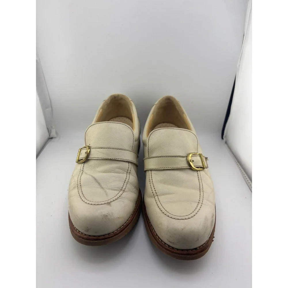 Dr Scholls Mens 9.5 Off White Leather Monk Strap Loafers Vibram Sole M79158